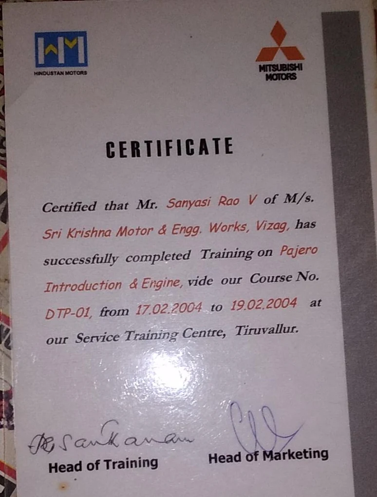 Automotive training certificate